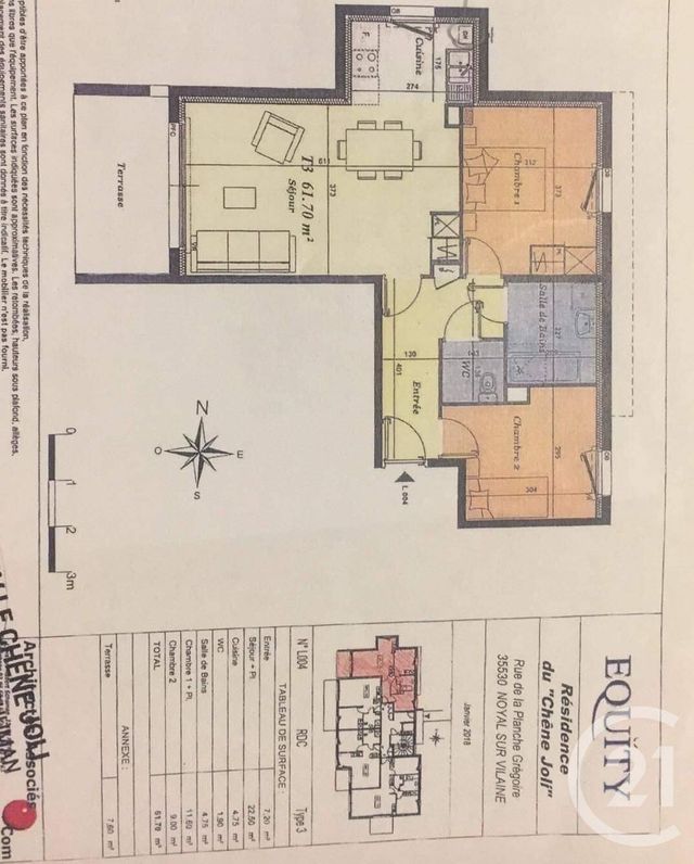 Appartement T3 à louer - 3 pièces - 61.7 m2 - NOYAL SUR VILAINE - 35 - BRETAGNE - Century 21 A.I.T